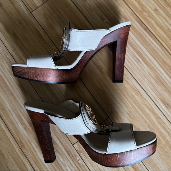 Gucci 1973 Saddle Leather T-strap Wood Platform Clog Sandals White 39 9 - Picture 2 of 11
